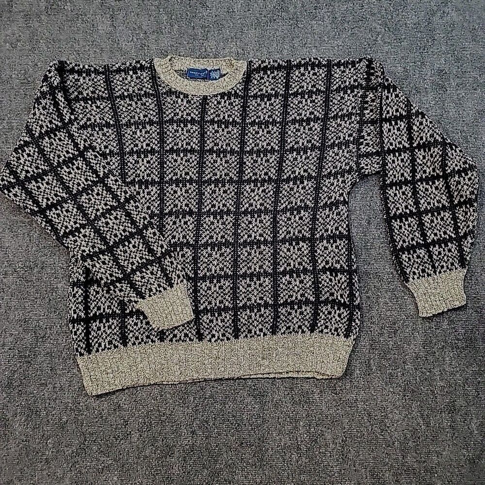 Vintage Towncraft Sweater Mens Large Dark Blue/ Gray Geometric Pullover 90s USA